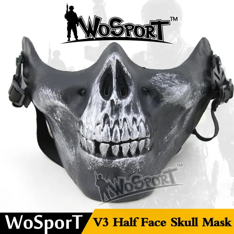 Wosport V3 череп страйкбол половина мотоциклетная маска для защиты лица и охоты и ТПУ скейтборд маска