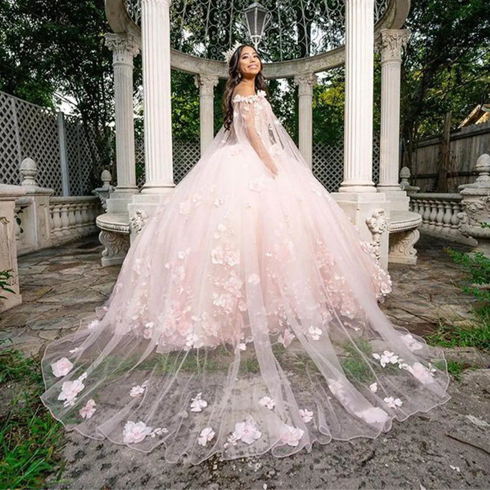 

Pink Quinceanera Dresses Flowers Ruffles Sweetheart Lace-up Back Sweet 15 Girls Princess Dress vestidos de quinceañera