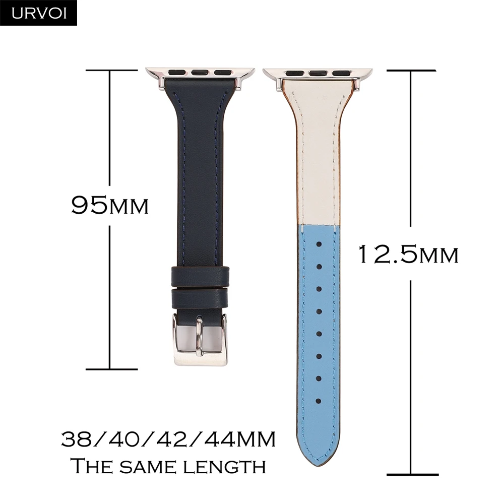 URVOI Тонкий Т-ремешок для Apple Watch 5, 4, 3, 2, 1, ремешок из натуральной кожи swift для iWatch, повязка на руку 40 мм, 44 мм, разные цвета