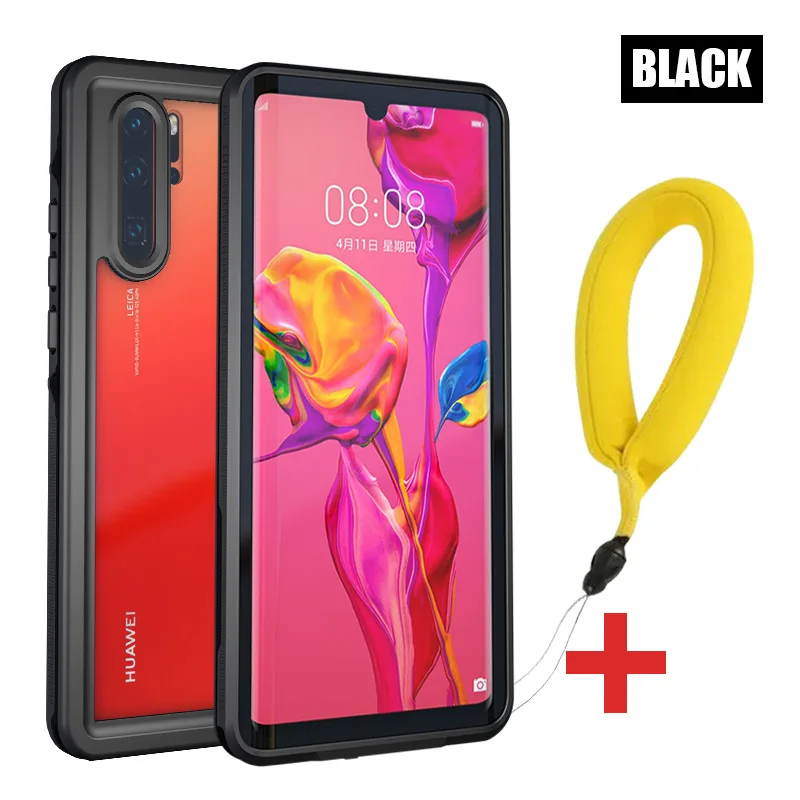 Для huawei P20 Pro P30 Lite водонепроницаемый IP68 Дайвинг Плавание пылезащитный чехол для телефона для mate 20 30 Pro полностью герметичный открытый спортивный Чехол - Цвет: Black With Strap