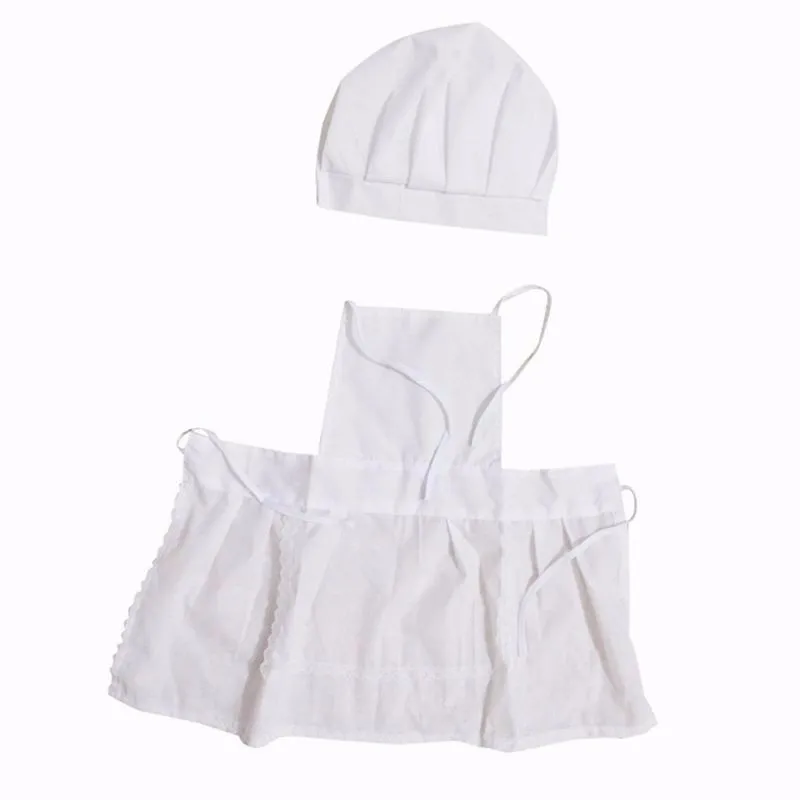 2Pcs/Set Baby Chef Apron+Hat For Kids Baby White Cook Hat Girls Boys Cap Newborn Photography Props Costume For 0-12month Baby baby dress set for girl