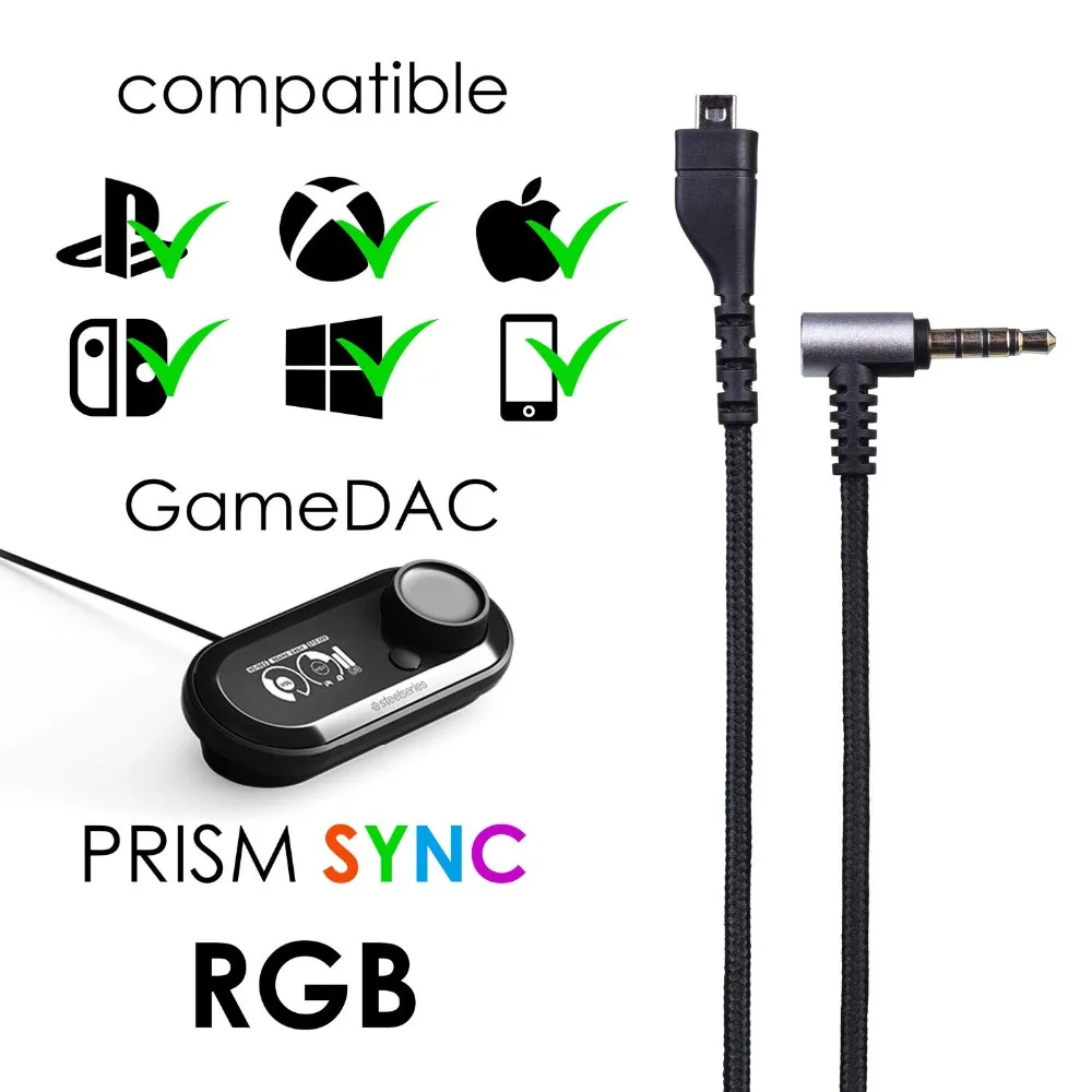 Silver Plated OFC Replacement Braided Cable Extension Game Cord for SteelSeries Arctis 3 5 7 Pro Wired Wireless Gaming Headsets