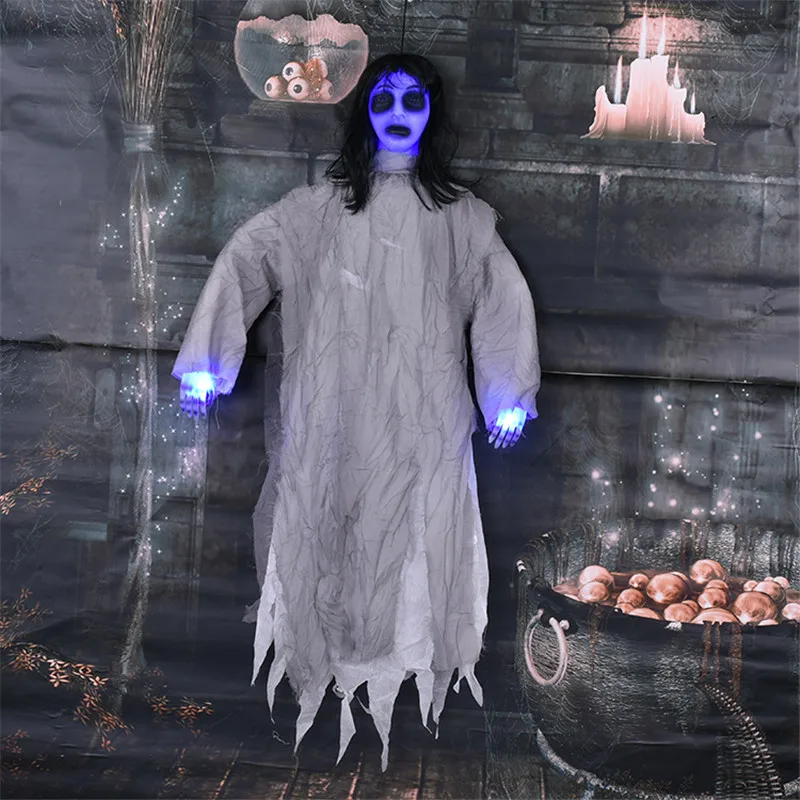 

Horror Glowing Halloween Hanging Ghost Electric Voice Control Sound Bar Haunted House Decoration Pendant Witch Halloween Props