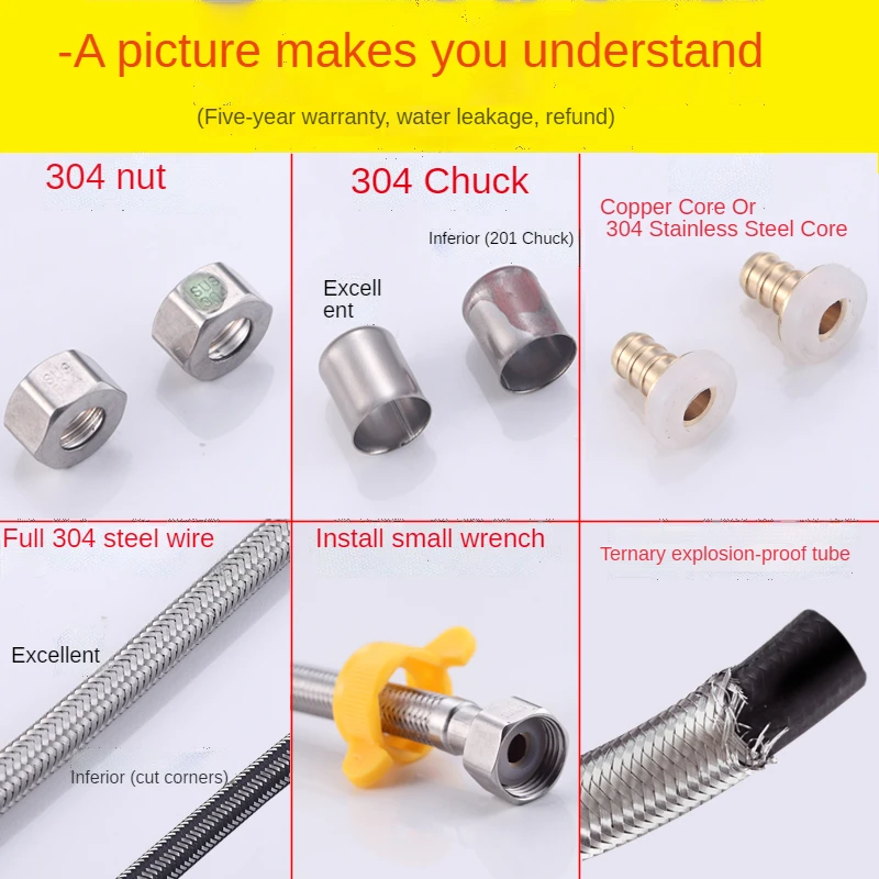 304 stainless steel braided hose Hutch Basin Toilet Water Heater Hose Double-headed Screw Stainless Steel Hot and cold water in