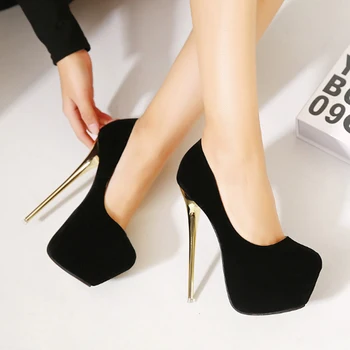 

Aneikeh Big Size 41 42 43 44 45 Sexy Pumps Wedding Women Fetish Shoes High Heel Stripper Flock Pumps 16 cm Zapatos Mujer