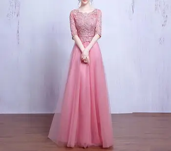 

Pink Lace New Formal Dresses Long Fashion Simple Plus Size Wedding Guest Gown Elegant