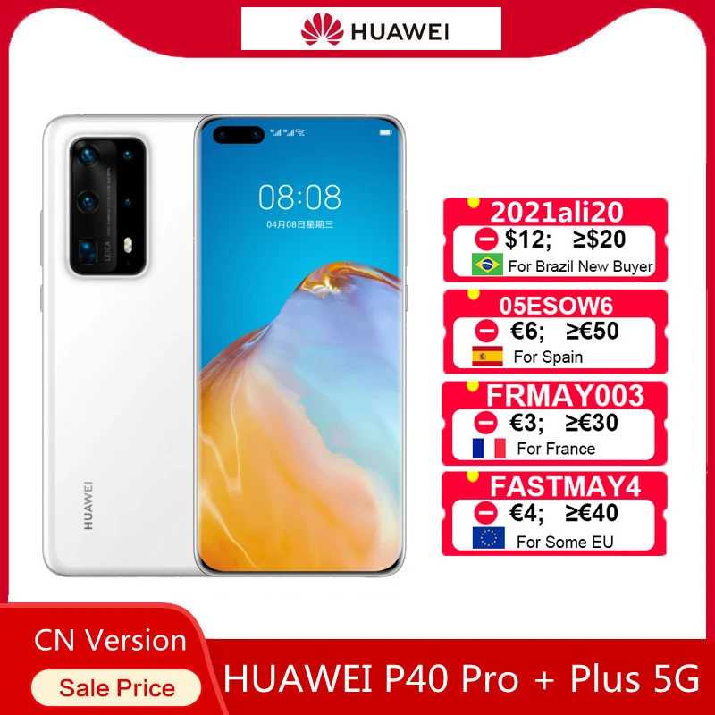 Original HUAWEI P40 Pro + Plus 5G SmartPhone 6.58inch OLED Kirin 990G Octa Core Android 10 50MP Leica 10x Zoom 4200mAh Cell Phon | Мобильные