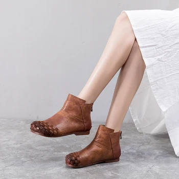 

Anance 2020 spring new female casual shoes literary retro Roman handmade leather women boots comfortable flat bottom women shoes