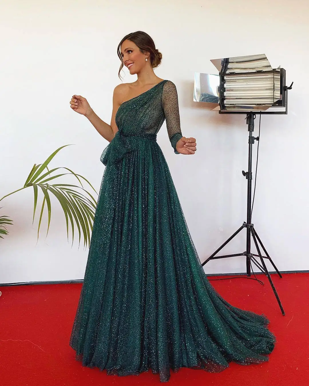 BacklakeGirls Vestido Verde Fiesta сексуальное платье на одно плечо с открытой спиной трапециевидный подол из фатина вечернее платье с шлейфом Vestido Verde Esmeralda