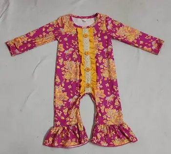 

Baby girls fall floral long sleeve fashion ruffle leggings snaps buttons design little infant 0-2T kids rompers