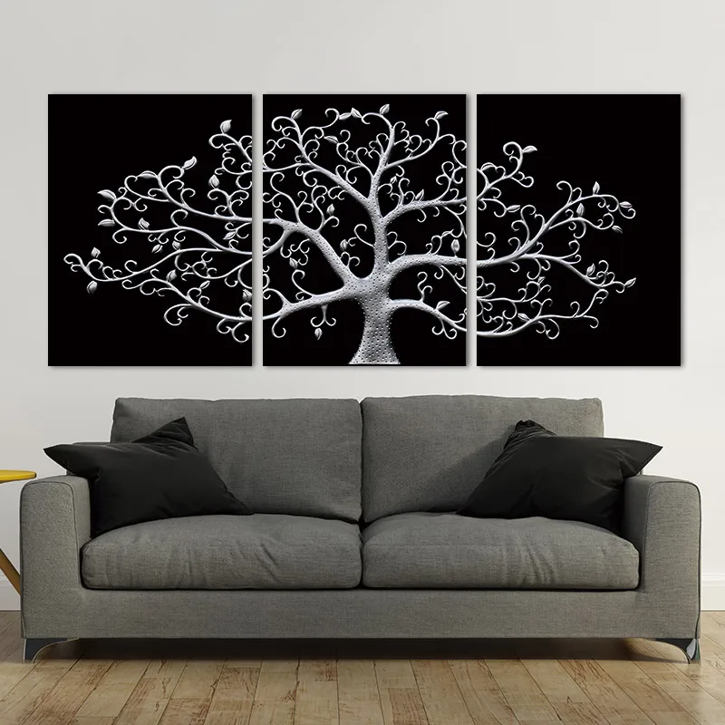 3 Панели черно-белые плакаты и принты Современное абстрактное дерево холст живопись стены искусства картины для спальни украшения