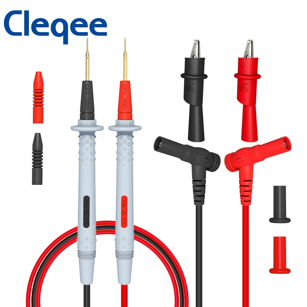 

Cleqee P1506B Multimeter Probe Test Leads 4mm Banana Plug to 0.7mm Sharp Needle Match with Alligator Clips 1000V 20A