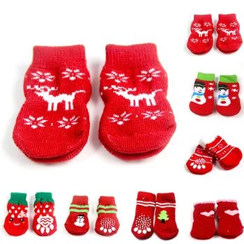 

Dog Christmas Socks Pet Dog Doggy Shoes Lovely Soft Warm Knitted Socks Clothes Cartoon Stripe Small Dog Sock High Quality