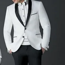 Новинка, белый пиджак и брюки черного цвета, дизайнерский Мужской приталенный костюм, свадебное вечернее платье, на заказ, смокинг для жениха, одежда для мужчин