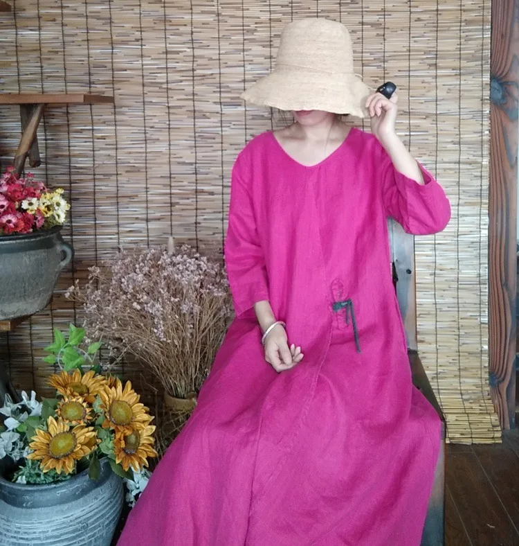 

2019 Autumn luo gu ni Origional Chic Handmade Washing Flax Dress 1313