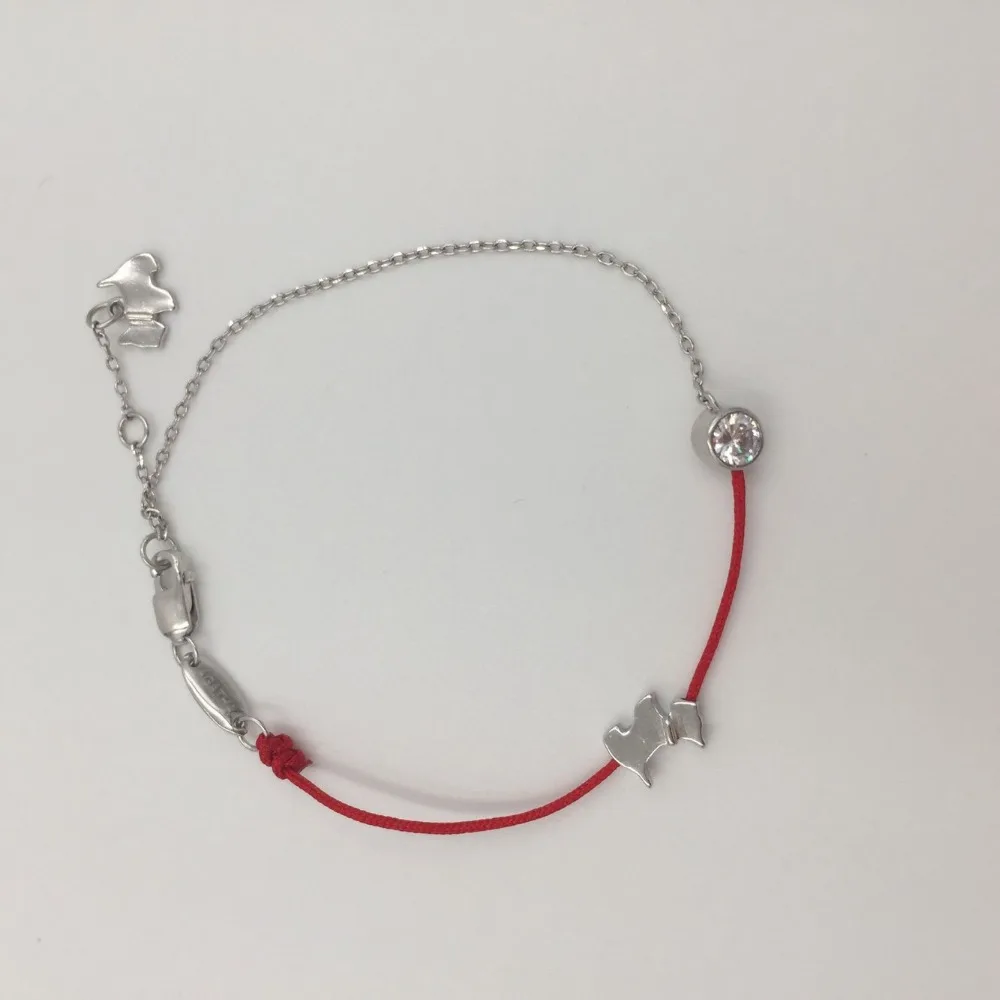 925 пробы, серебряные женские браслеты, красная веревочная нить, шнурок, милая маленькая собачка и блестящий циркониевый браслет для женщин, модное ювелирное изделие