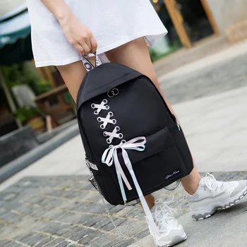 

Kunzite Lace Bow Student School Backpack Shoulder Teenagers Book Bagpack Women Backpack Preppy Style Bookbag for Teenage Girls