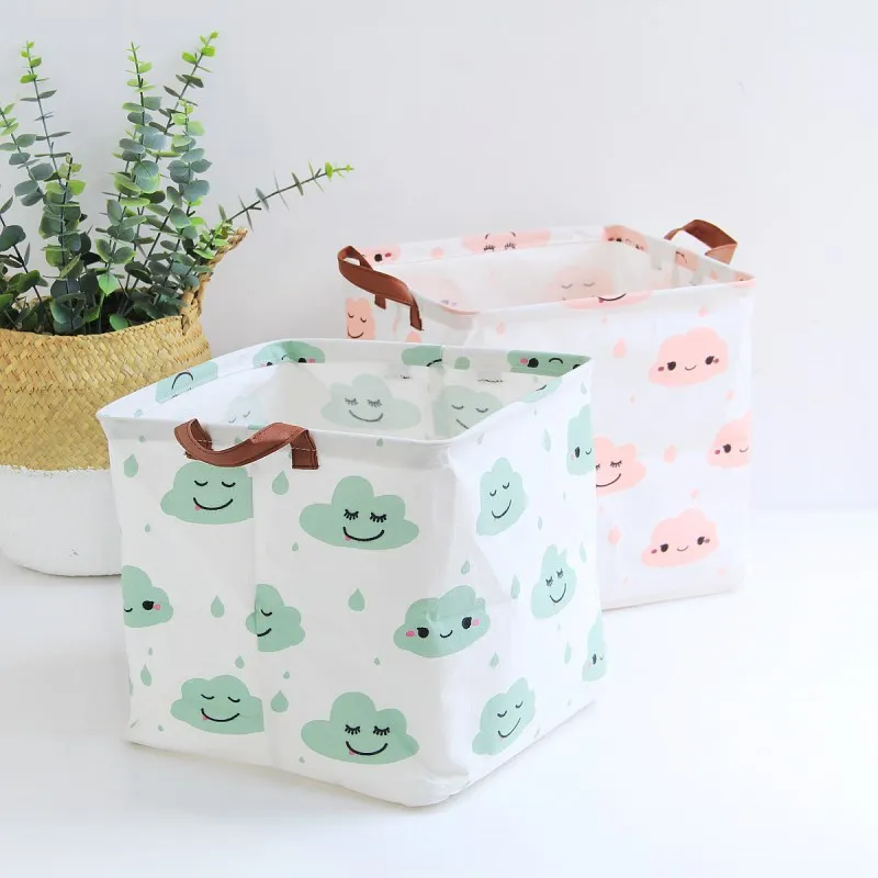 

1pc Cloud Cactus Pattern Cotton Linen Storage Basket Folding Dirty Clothes Laundry Baskets Hamper Kids Toy Organizer Storage Box