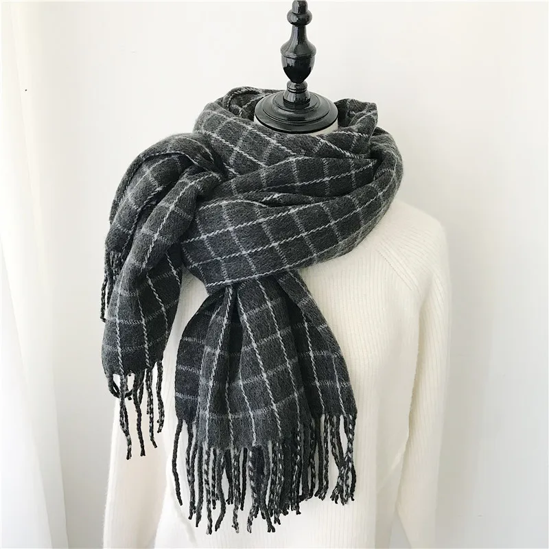 Winter Cashmere Scarves With Tassel Thick Warm Poncho Wool Plaid Print Neck Scarf For Women Fashion Shawls and Wraps Ladies