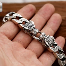 S925 Стерлинговое серебро ювелирные изделия Мужская Мода Панк тренд двойной голова леопарда личности ретро Толстый Браслет