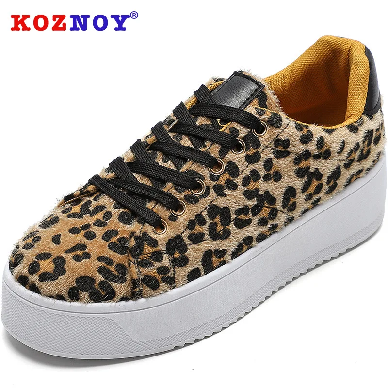 

Koznoy Sneakers Women Spring 2019 Leisure Dropshipping Thick Bottom Leopard Print Fashion Breathable Sewing Muffin Women Shoes