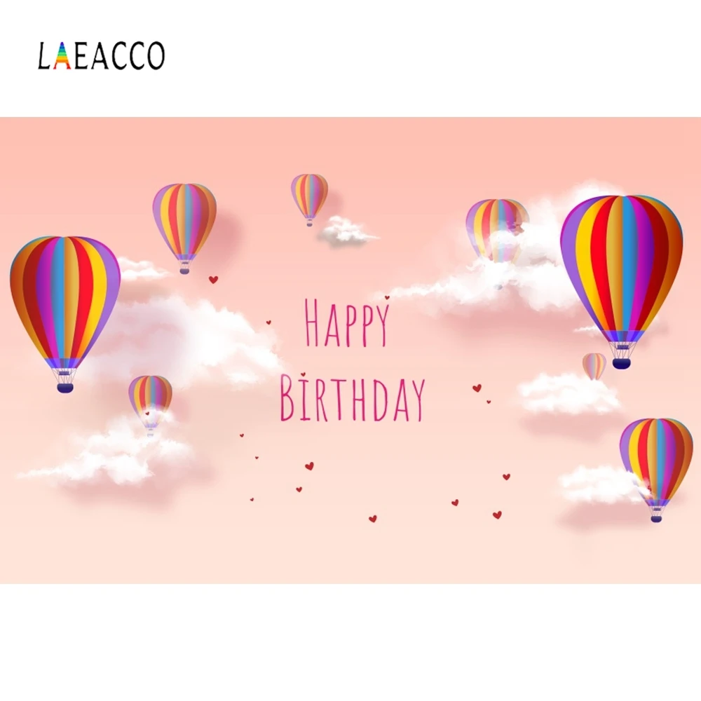 Laeacco голубое небо белые облака горячий воздушный шар День рождения фотографии фон Индивидуальные фотографические фоны для фотостудии
