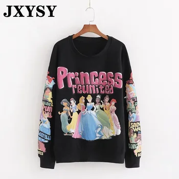 

JXYSY winter hoodies women sweatshirt 2019 england high street cartoon print oversize loose female pullovers tops plus size