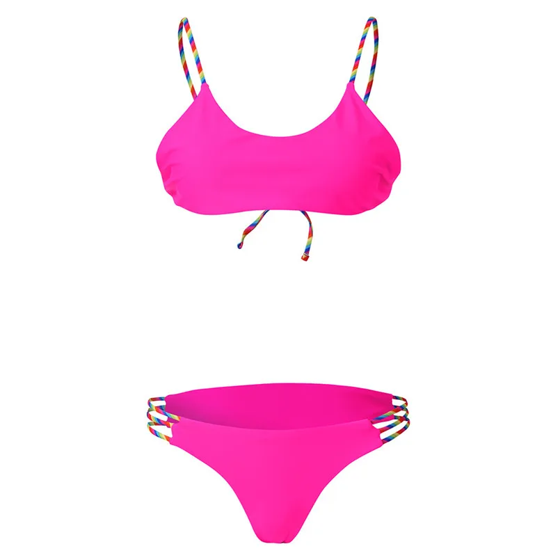 Сексуальный комплект женского нижнего белья, Модный женский бандажный комплект бикини цвета радуги, бразильский купальник пуш-ап#4n14