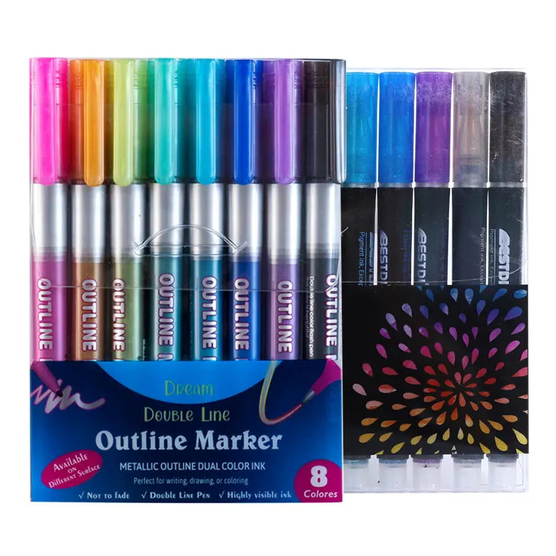 8Pcs 12Pcs Color Double Line Outline Art Marker Pen DIY Graffiti Highlighter For Scrapbook Diary Poster Card Painting Drawing