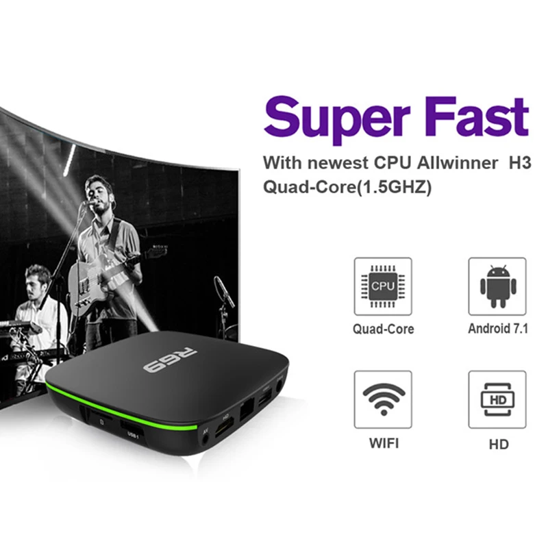 R69 Smart Android 7.1 Tv Box 2.4G Wifi H3 Quad-Core Set Top Box 1080P Hd 3D Movie Media Player Eu Plug 1Gb 8Gb
