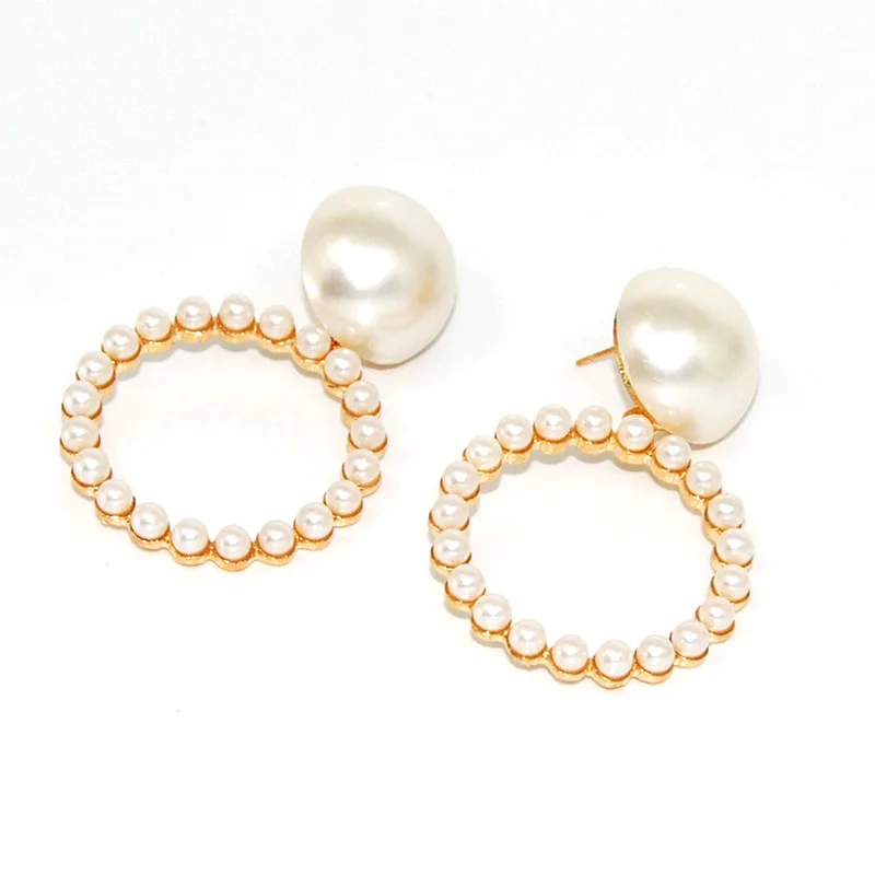 Новые жемчужные серьги-кольца для женщин, большие жемчужные круглые серьги-кольца, модное Европейское Ювелирное Украшение для ночного клуба