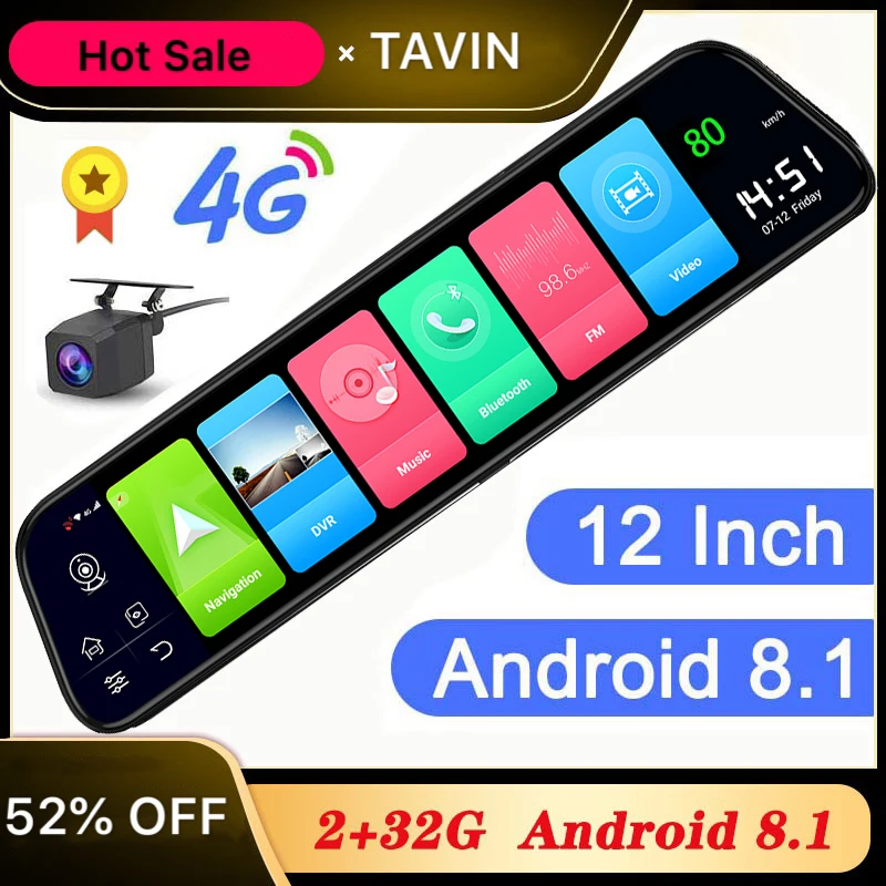 DVR 12 дюймов 4G Android 8 1 зеркало заднего вида Автомобильный видеорегистратор HD 1080P GPS