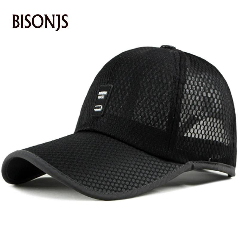 

BISONJS 2020 New Classic Embroidered Men Mesh Baseball Cap Outdoor Summer Snapback Caps Adjustable Breathable Long Eaves Sun Hat