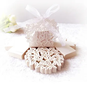

50 Pcs/Set Butterfly DIY Candy Cookie Gift Boxes Romantic Wedding Favors Decor Wedding Party Candy Box With Ribbon