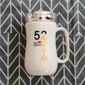 Creative Mug Ceramic Cup Cute Couple Coffee Cup Pair Korean Female Student Cup with Lid Spoon Trend Coffee Cup Travel Travel Mug - Цвет: 420ML set
