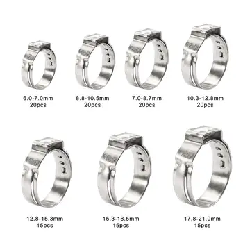 

125pcs 304 Stainless Steel Single Ear Stepless Hose Clamps Clamp Assortment Kit Crimp Pinch Rings for Securing Pipe Hoses