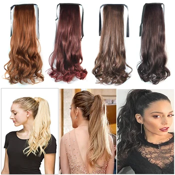 

100% Natural Clip In Wrap on Ponytail hair Extensions Straight Wavy Piece Hair