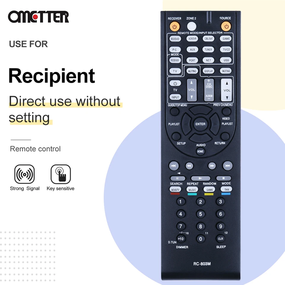 RC-803M Replacement Remote For Onkyo Audio Receivers - HT-S8409 HT-S7409 TX-NR609 Models