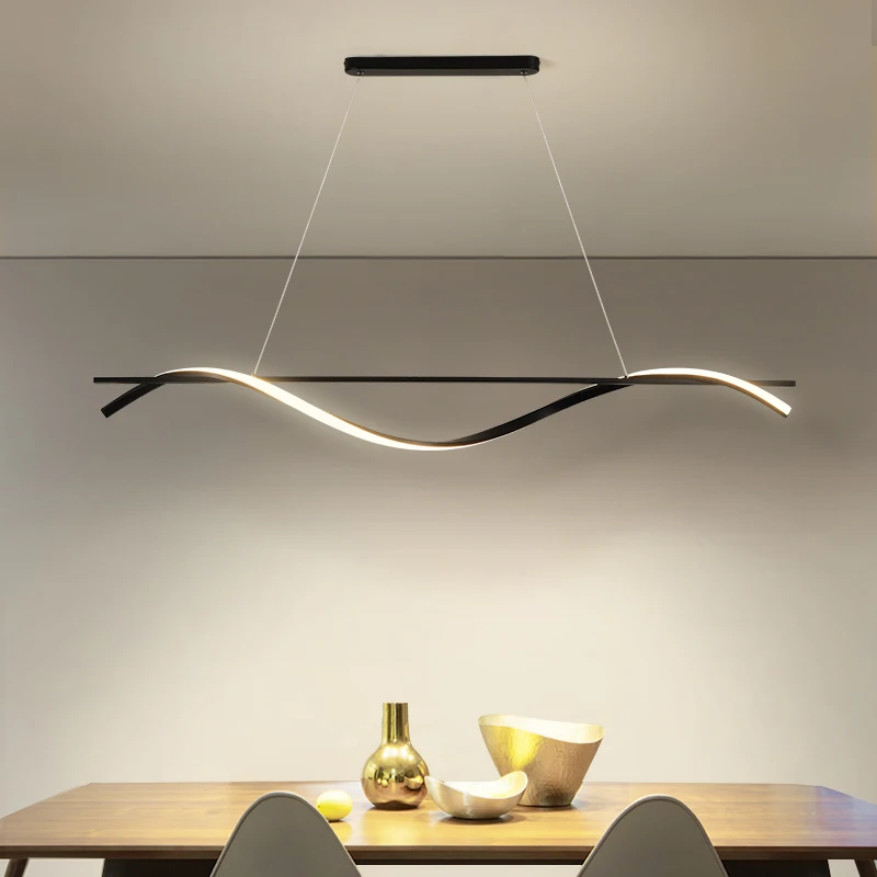 Minimalist Black LED Pendant Light Nordic Designer Creative Long Hanging Lamp For Restaurant Coffee Shop Dinging Bar Office Deco