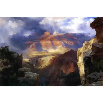

6 Hand Painted Art Paintings by College Teachers - A Miracle of Nature Thomas Moran landscape mountains - Oil Painting on Canvas
