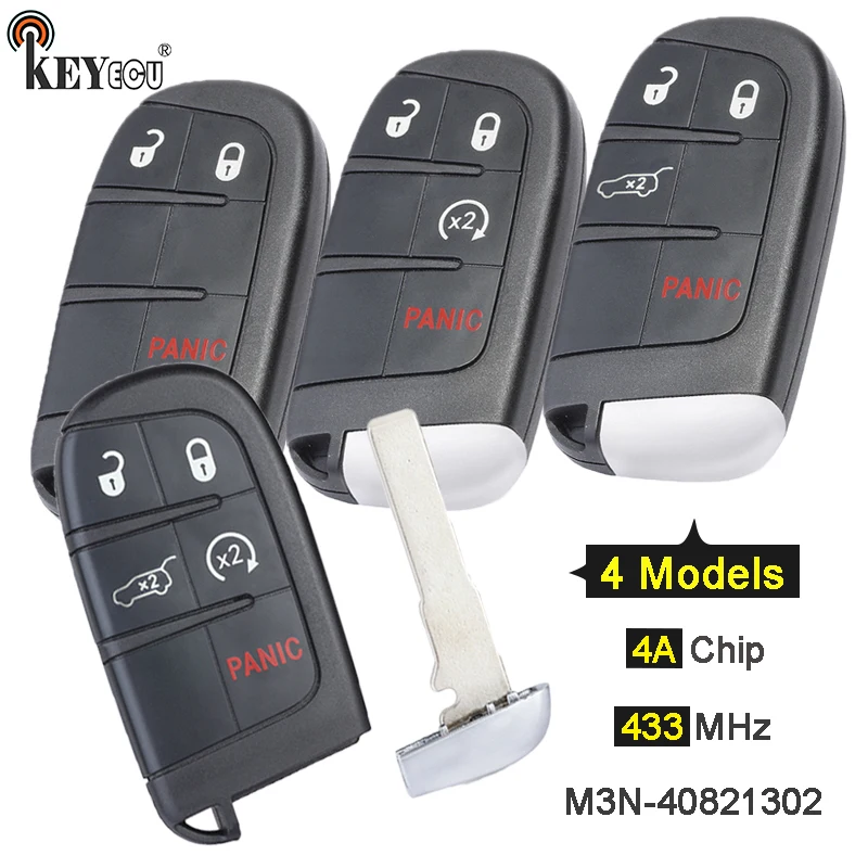 

KEYECU 433MHz 4A Chip M3N-40821302 68417820 68250337 68250343 68250341 Smart Remote Key Fob for Jeep Compass 2017-2020