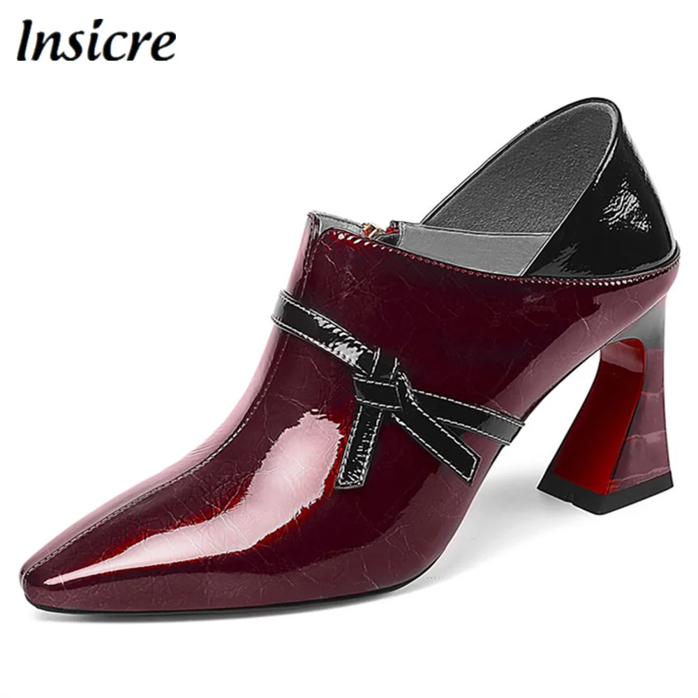

Insicre Cow Patent Leather Women Pumps Spring Summer New Fashion Elegant Square Toe Slip-On Hoof Heels Blingbling Party Shoes