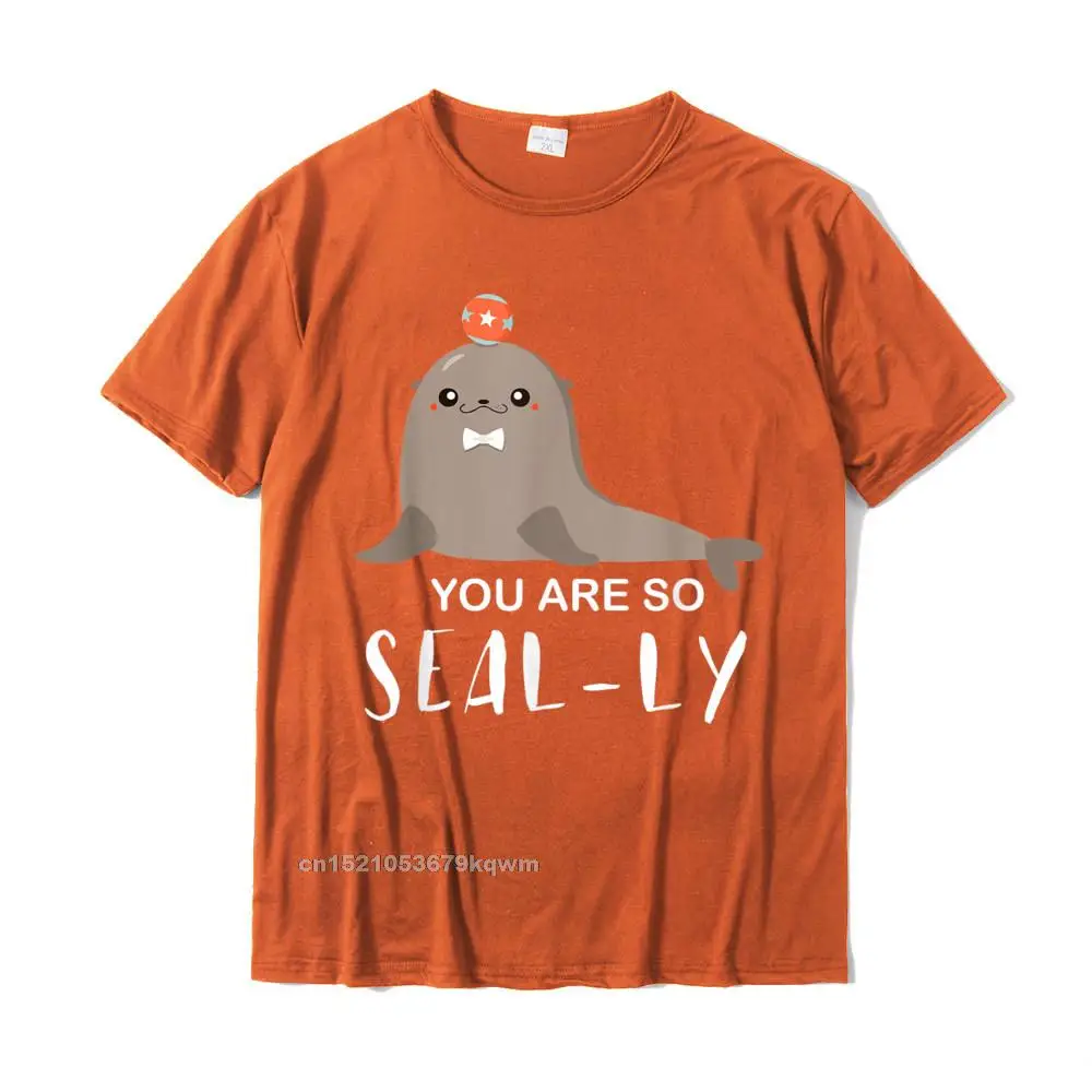 Casual Tees Hot Sale Round Collar Simple Style Short Sleeve Pure Cotton Mens T Shirt Design Tee Shirt Top Quality Cute Seal Shirt Funny Animal Shirt Youre So Silly T-Shirt__3074 orange