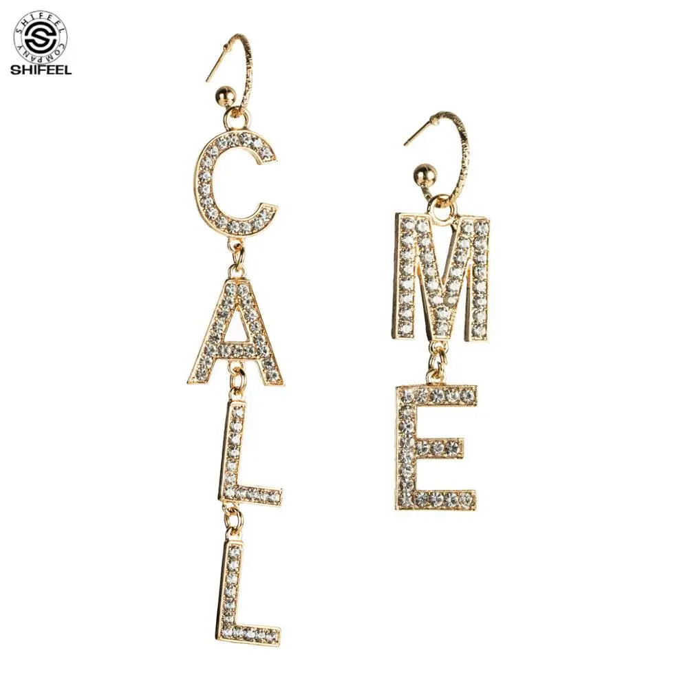 

SHIFEEL 2019 New Arrival Occident Fashion Hyperbole Rhinestone Letter CALL ME Drop Earrings Long Pendients Women jewelry Catwalk