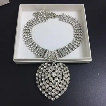 

Amazing Full Crystal Zircon Pave Chunky Heart Choker Statement Necklace Designer T Show Runway Gown Wedding Jewelry Rare