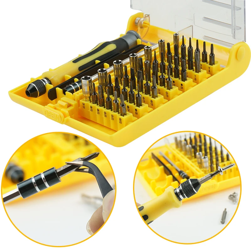 Magnetic Screwdriver Set 45 In 1 Set Precision Screw Driver Tools With Tweezer -