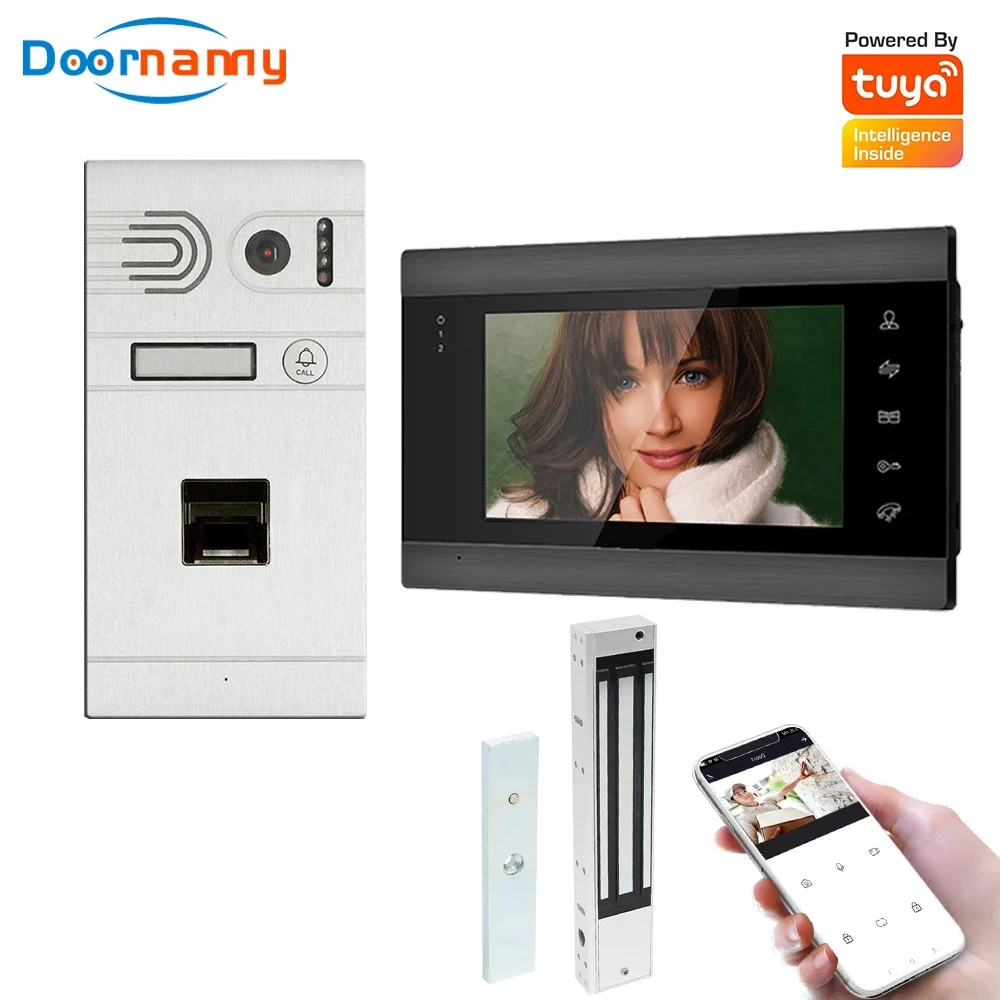 

Doornanny Fingerprint Unlock Video Intercom System Home WiFi Video Doorbell Videophone AHD960P Tuya Build-in Power Supply Smart