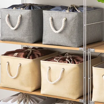 

Home Simple cotton linen clothes storage box thickened EVA foldable wardrobe bundle mouth storage basket box Bedroom sorting box