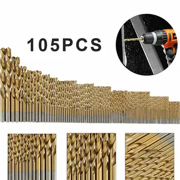 

105pcs Titanium Coated Straight Shaft High Speed Steel Twist Drilling Drill Bits Set Small Cutting Resistance for Metal Wood