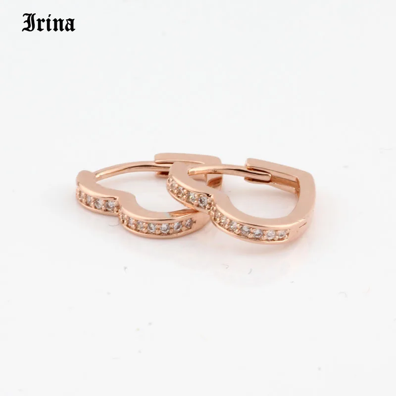 Hoop Earrings Small Heart-shaped earring 585 rose gold color with exquisite zircon fashion earrings Jewelry Wedding accessories